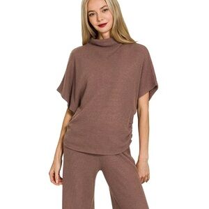 New Brown Zenana Sweater Mock Neck Top & Long Pants Set.Sz: L. Asking: $100.